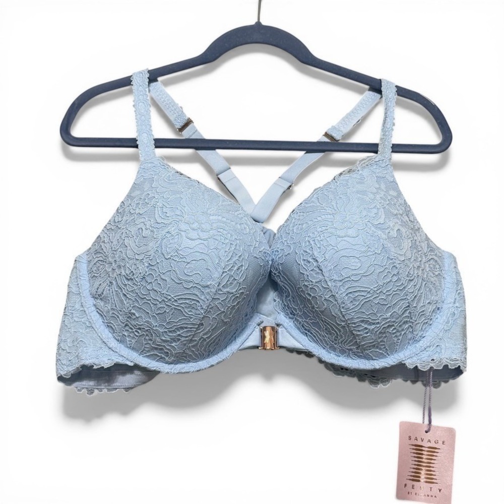 Savage X Fenty Bra Women 46D Light Blue Lace Front Closure Racerback NWT